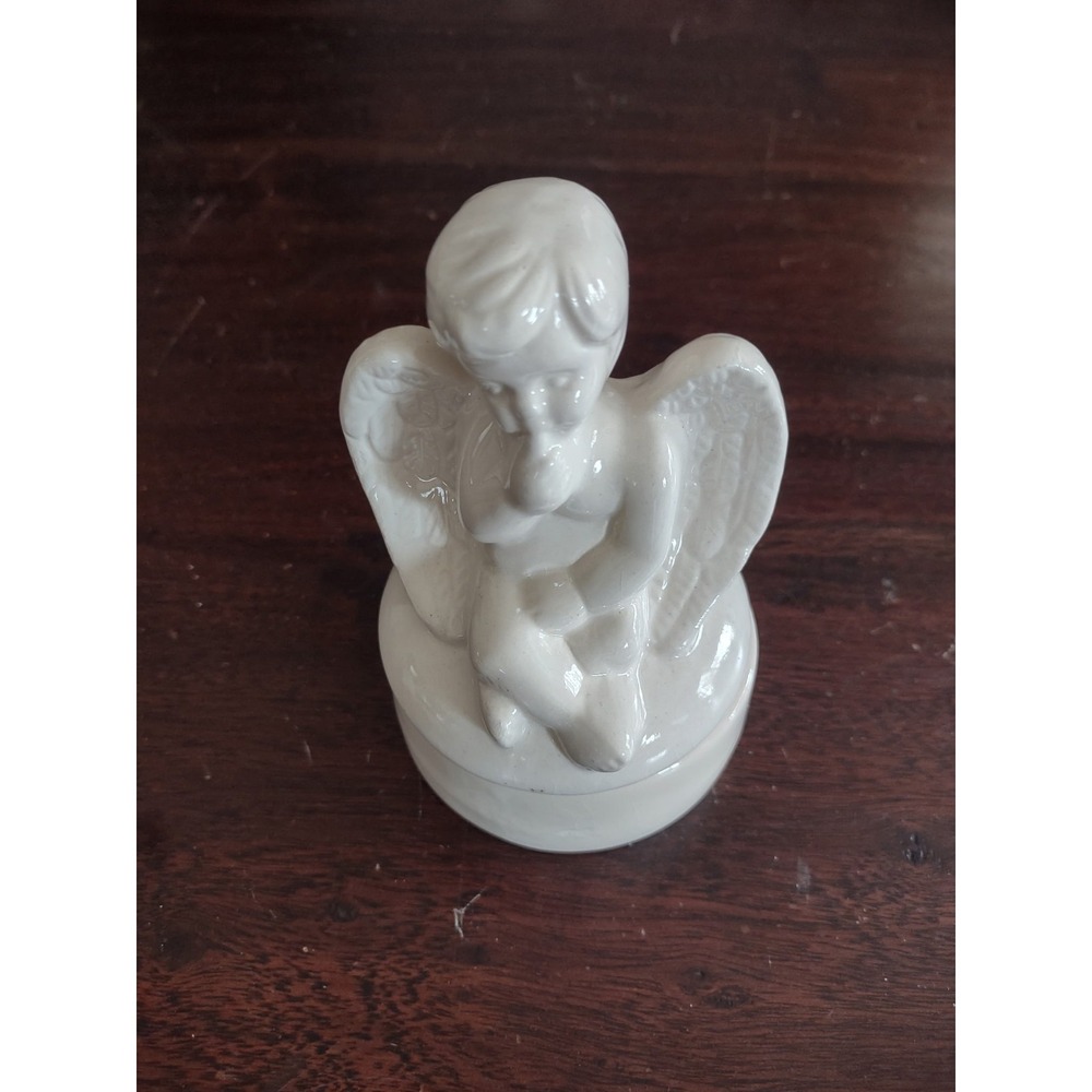 Vintage White Porcelain Angel Figurine- Praying Cherub on Round Base Collectable